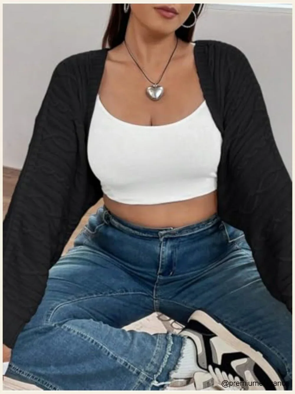 Plus Size Cropped Cable Knit Bolero Shrug Cardigan Loose Fit Short Sleeve Pull